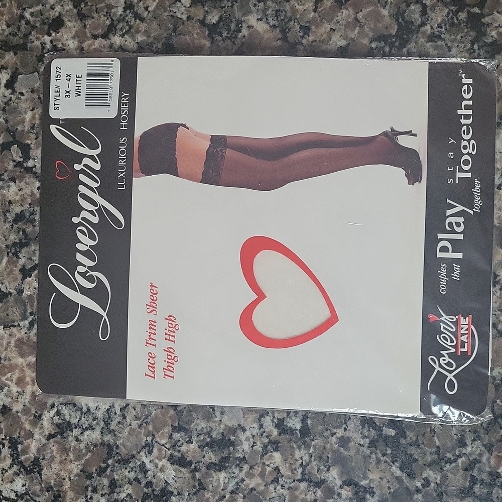 Lover's Lane Lace Trim Sheer Thigh High 3x-4x WHITE w/ lace trim thigh new